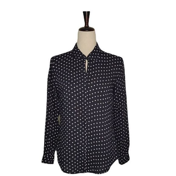 Liz Claiborne Navy Blue Polka-dot Long Sleeve Button Down Shirt Size S - Picture 1 of 6